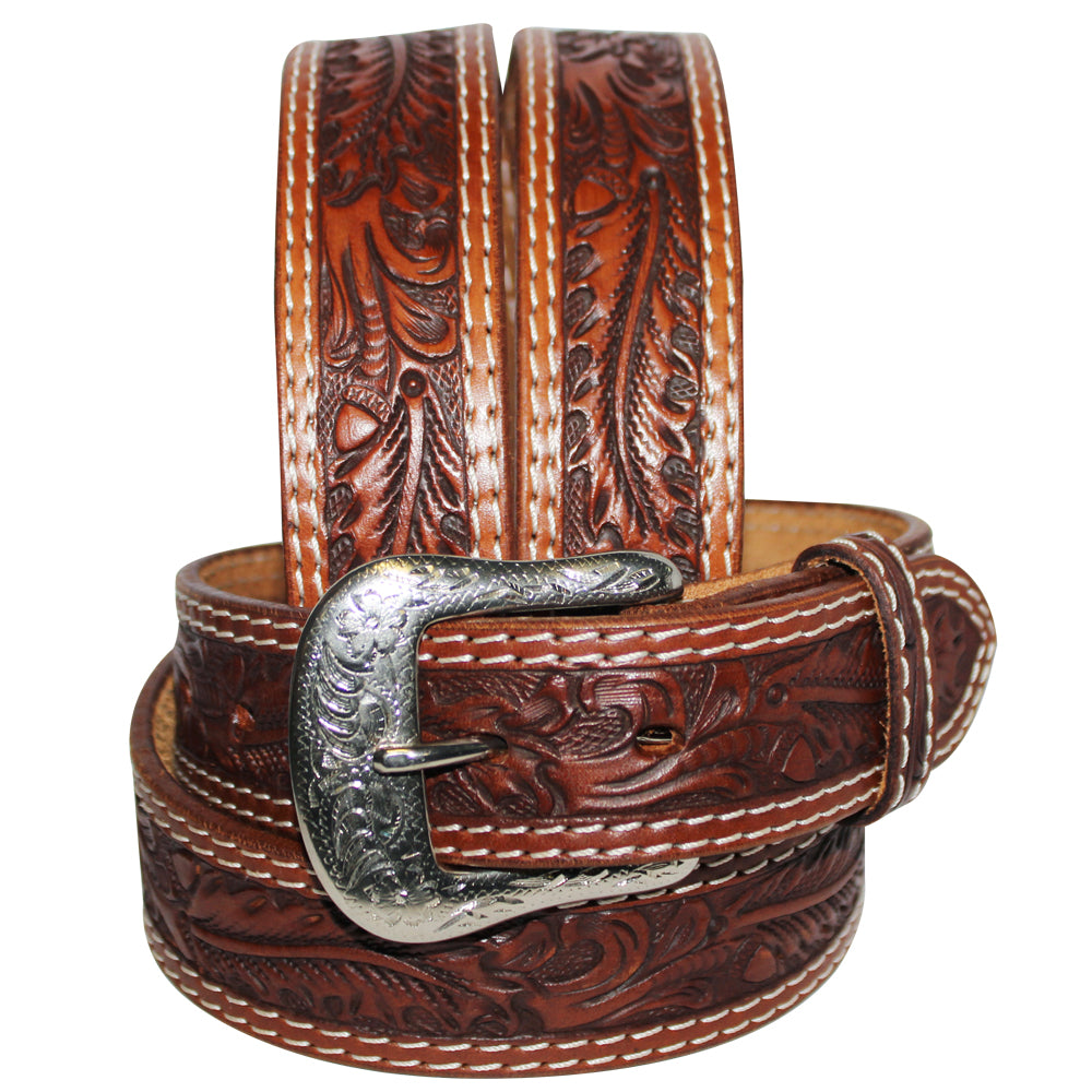 HILASON Western Genuine Leather Belt Cowboy Cowgirl Unisex Engraved Buckle