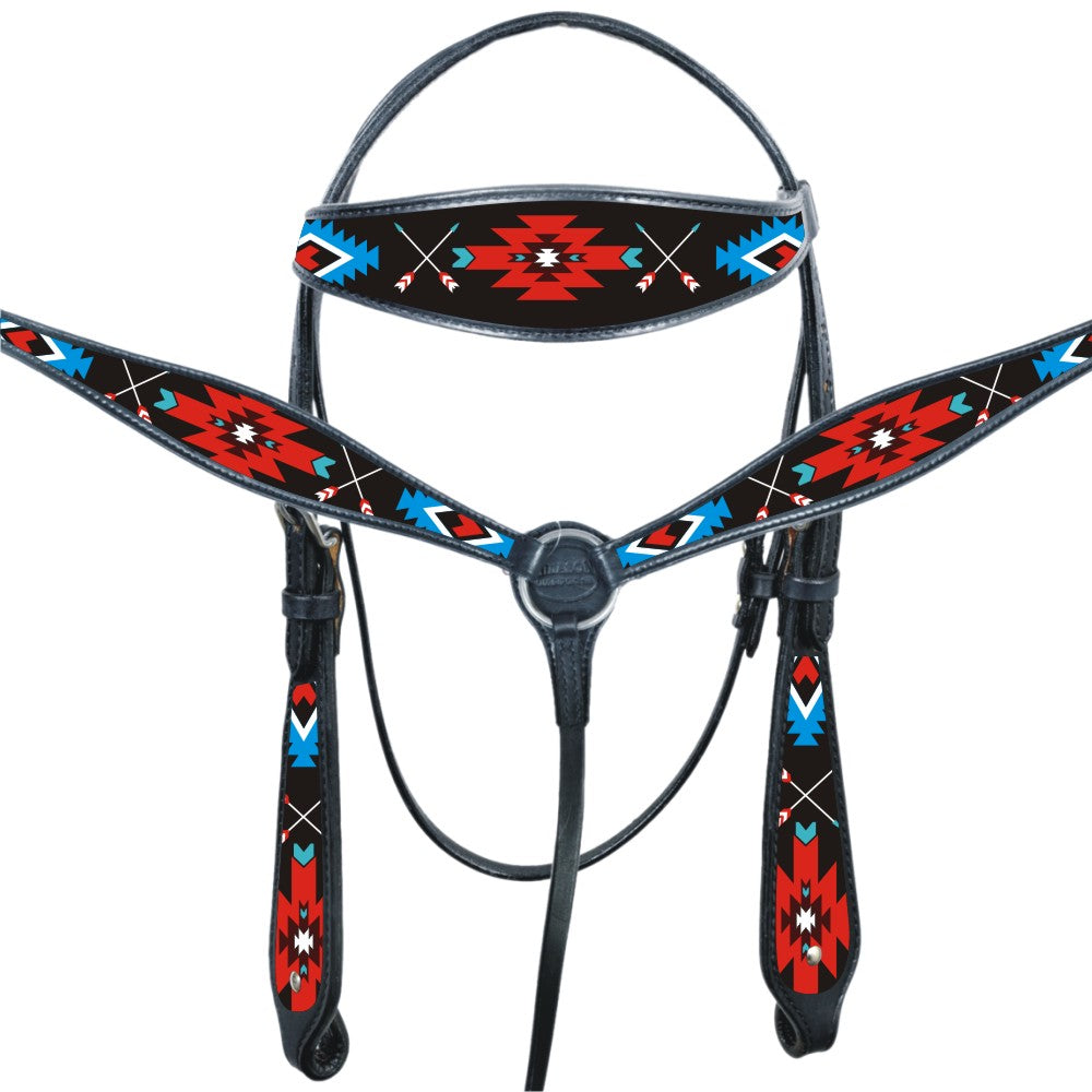 HILASON Western Horse Headstall Breast Collar Set American Leather Black | Tack for Horses