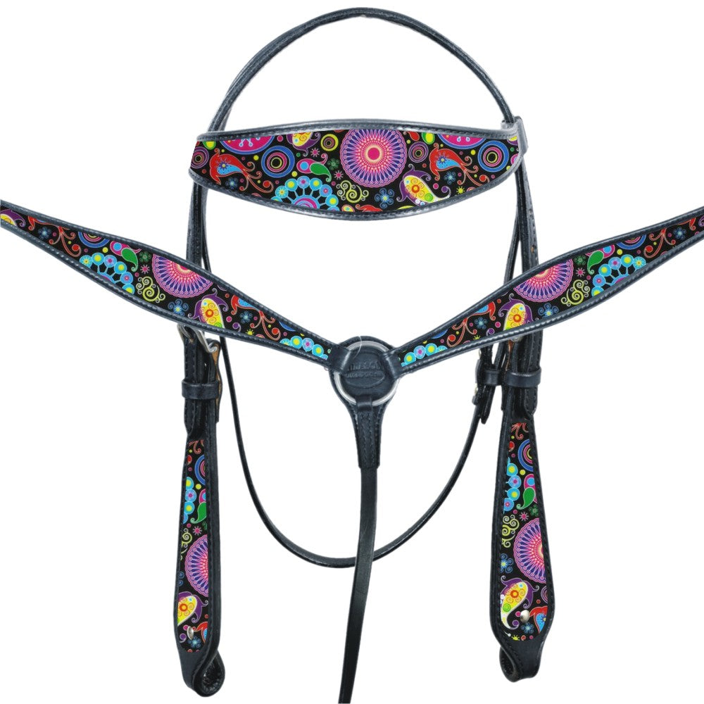 HILASON Western Horse Headstall Breast Collar Set American Leather Black | Tack for Horses