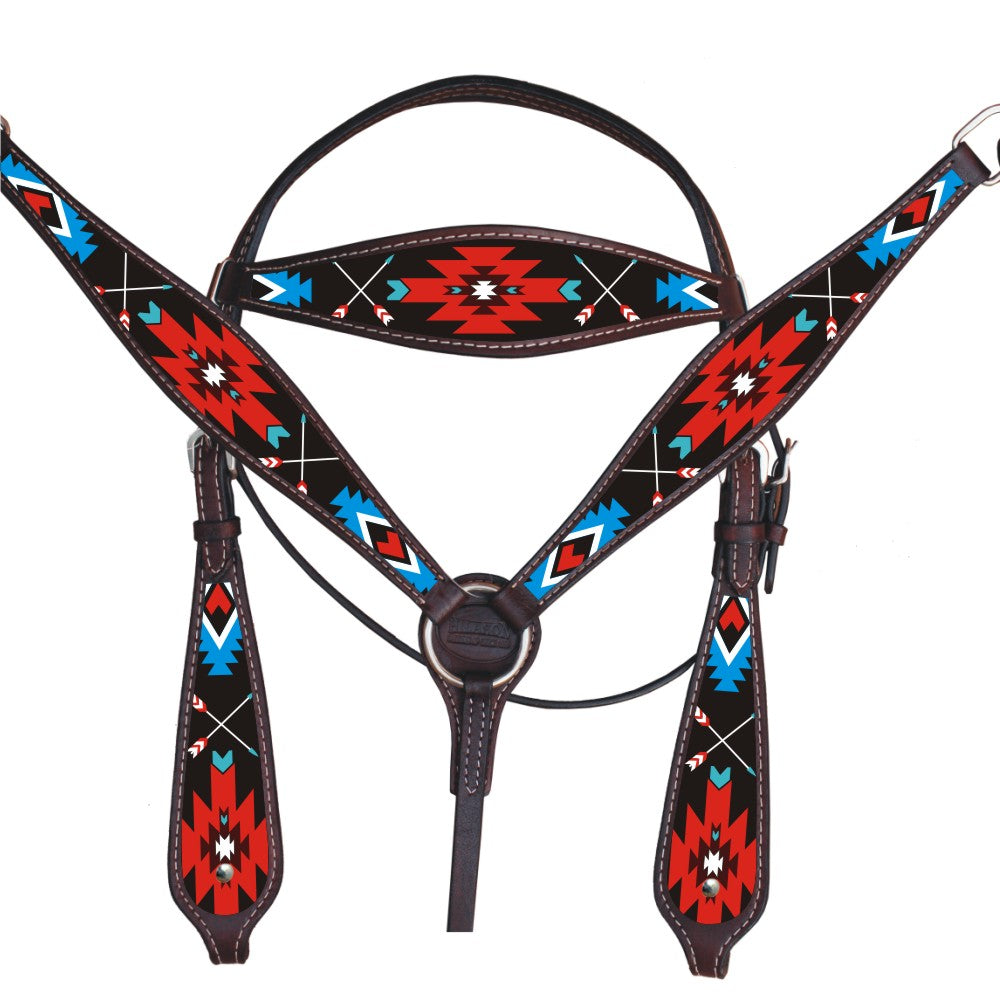 HILASON Western Horse Headstall Breast Collar Set American Leather Brown | Tack for Horses