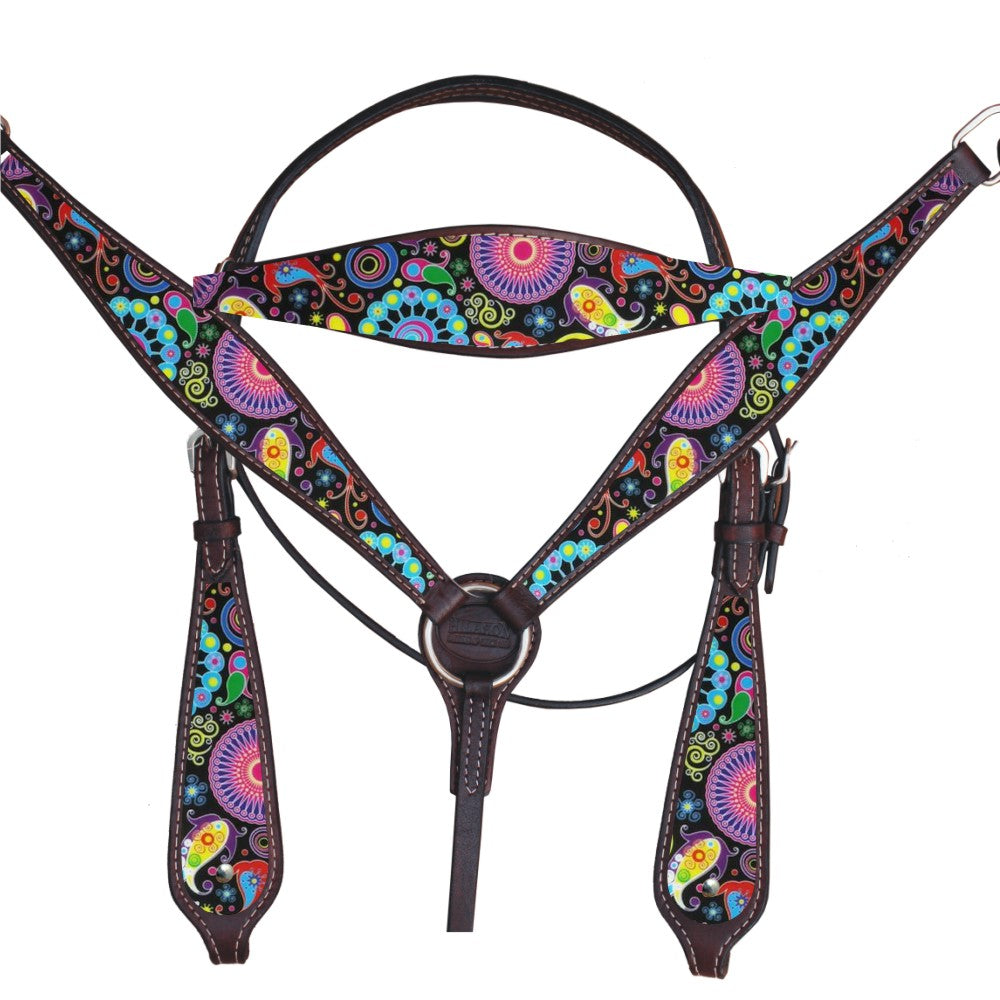 HILASON Western Horse Headstall Breast Collar Set American Leather Brown | Tack for Horses