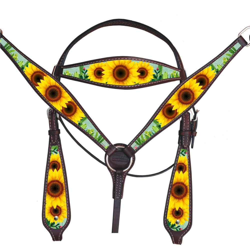 HILASON Western Horse Headstall Breast Collar Set American Leather Brown | Tack for Horses