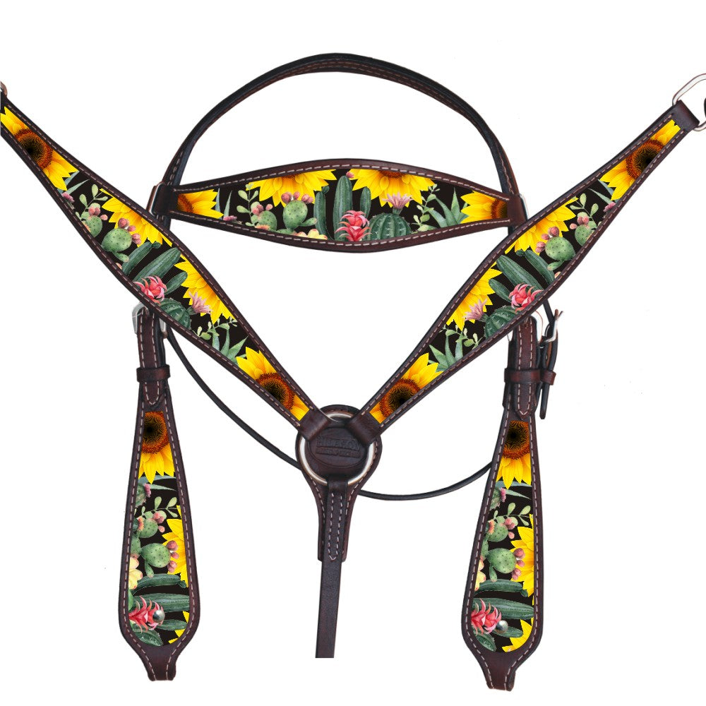 HILASON Western Horse Headstall Breast Collar Set American Leather Brown | Tack for Horses