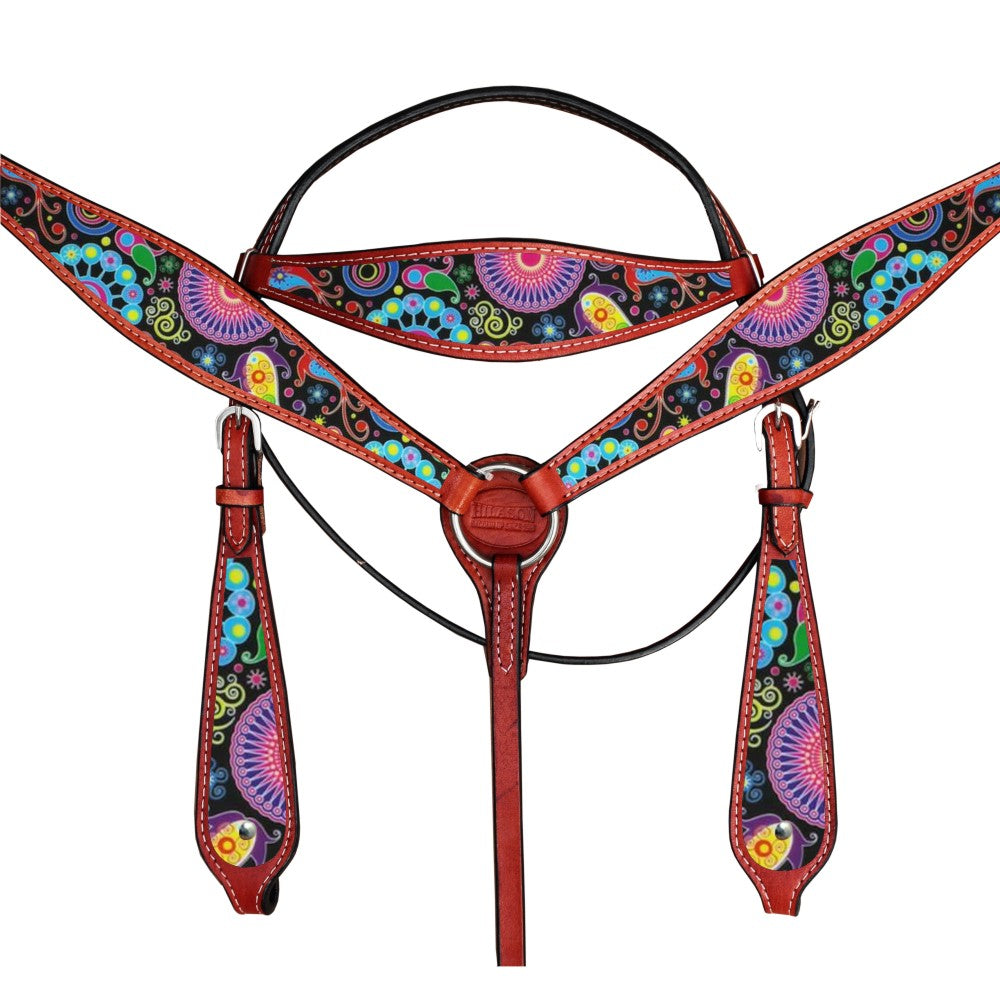 HILASON Western Horse Headstall Breast Collar Set American Leather | Tack for Horses