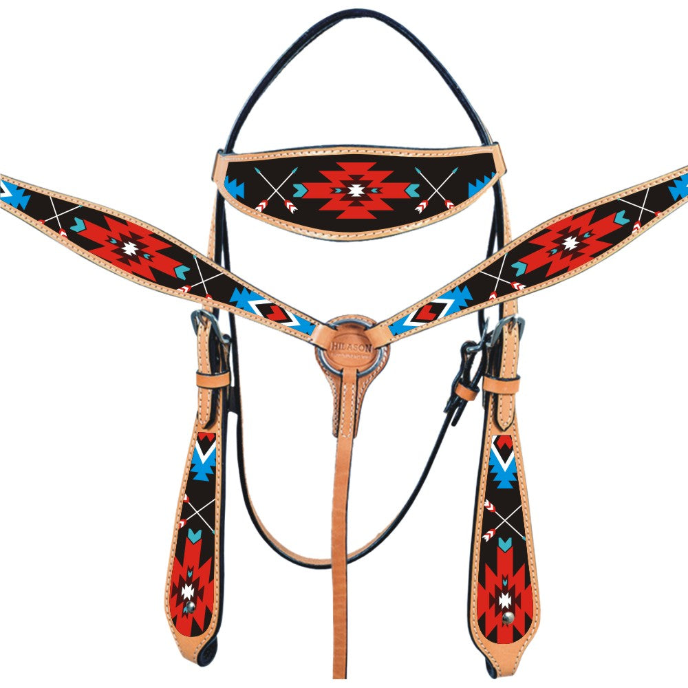 HILASON Western Horse Headstall Breast Collar Set American Leather Tan | Tack for Horses