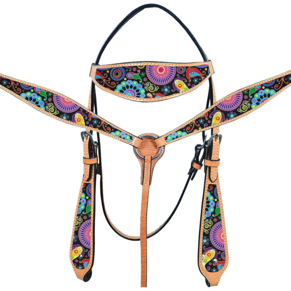 HILASON Western Horse Headstall Breast Collar Set American Leather Tan | Tack for Horses