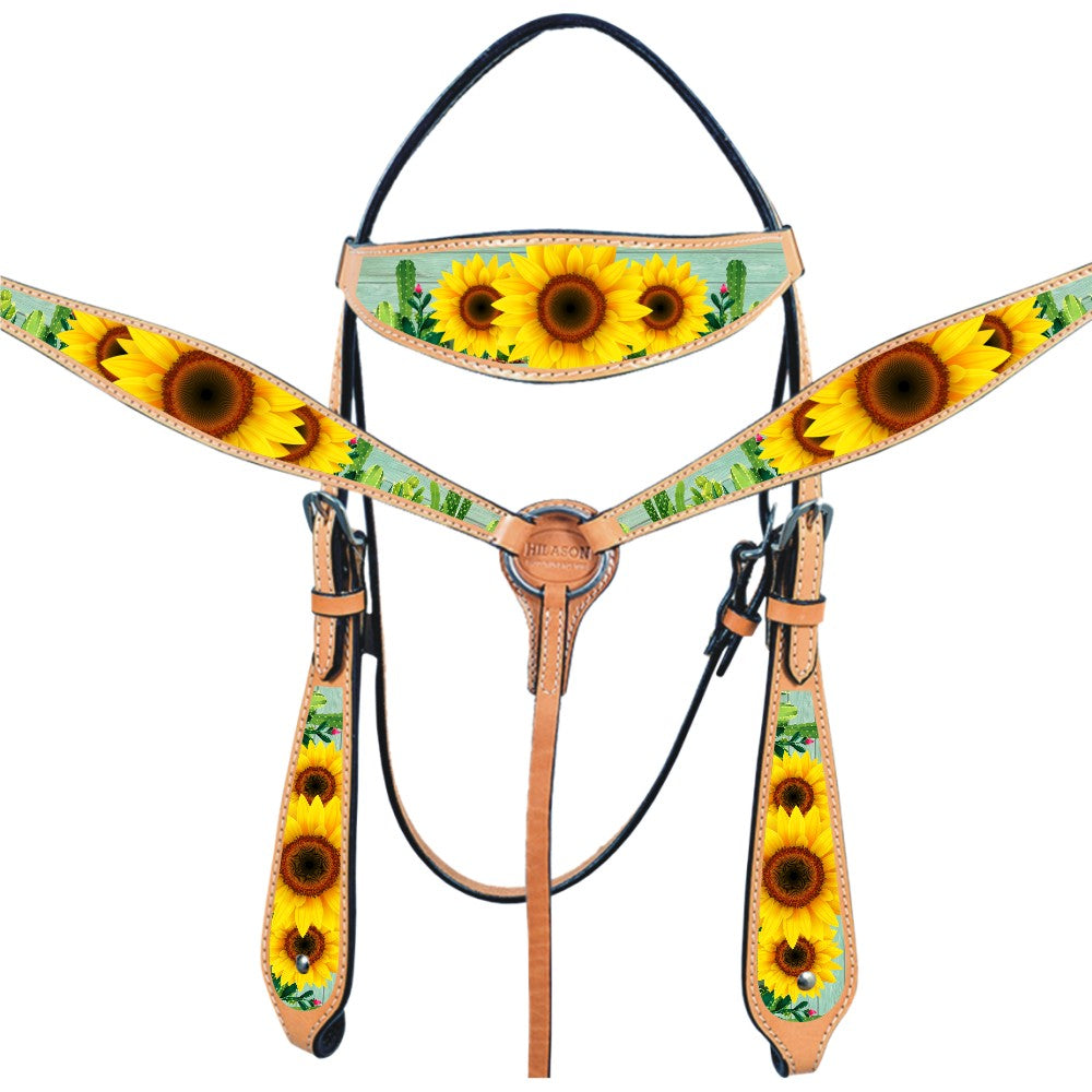 HILASON Western Horse Headstall Breast Collar Set American Leather Tan | Tack for Horses