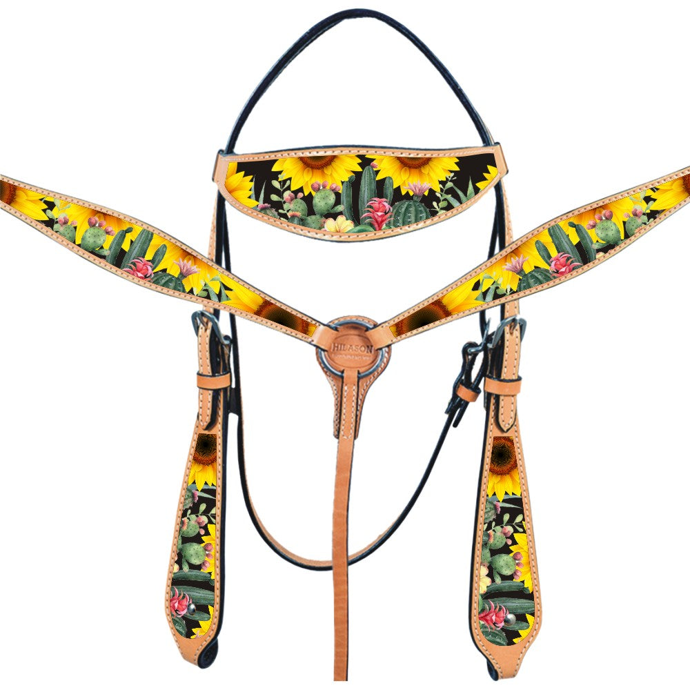 HILASON Western Horse Headstall Breast Collar Set American Leather Tan | Tack for Horses