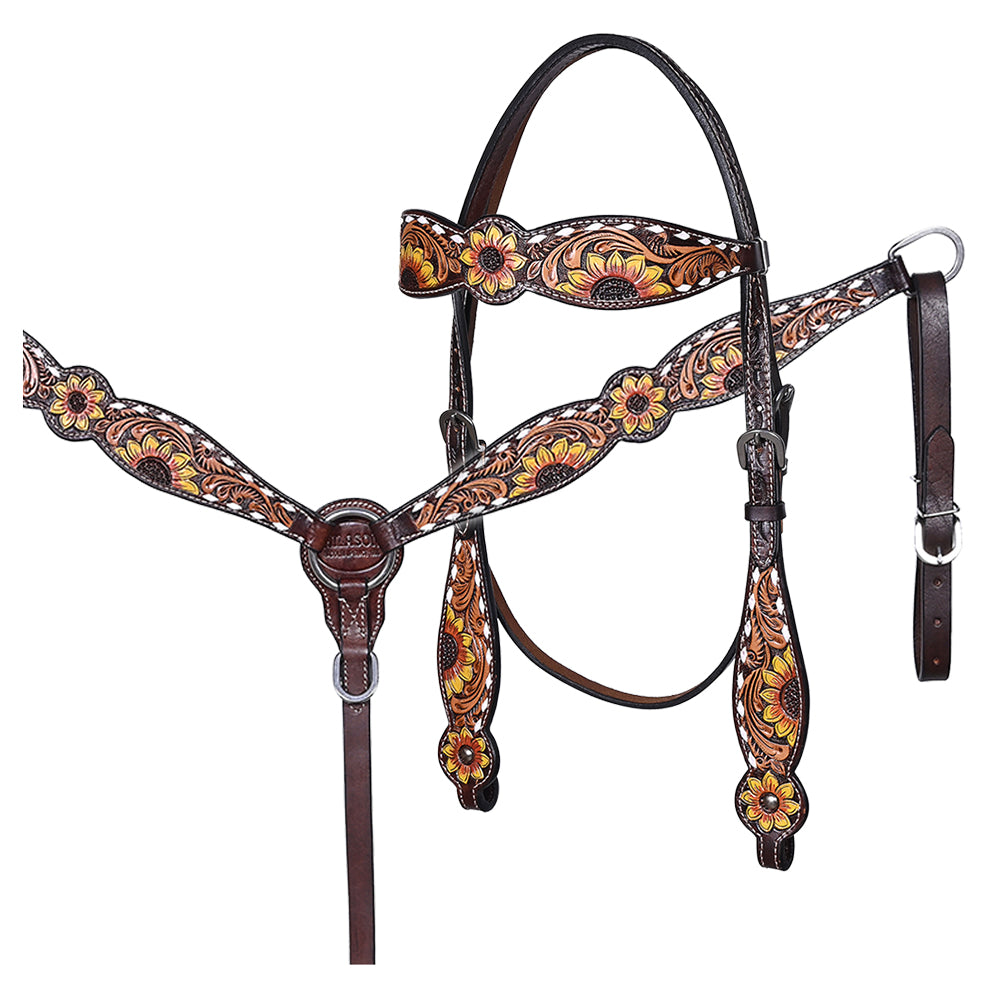 HILASON Western Horse Headstall American Leather Dark brown | Breast Collar Tack Set for Horses