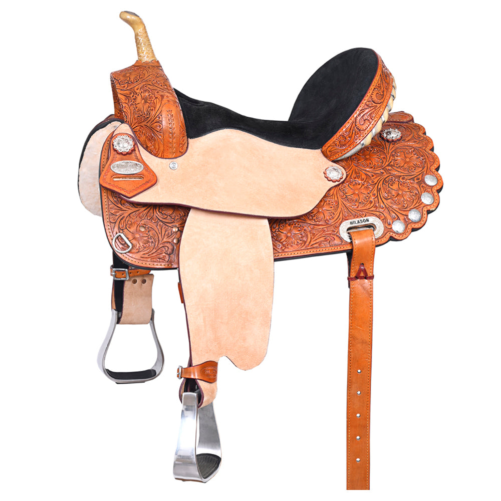 HILASON Western Horse Saddle American Leather Treeless Trail Barrel | for Horses