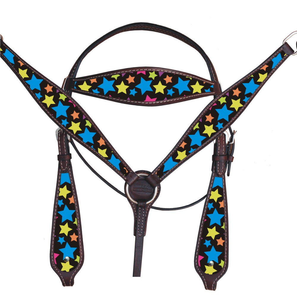 HILASON Western Horse Headstall Breast Collar Set American Leather Brown | Tack for Horses