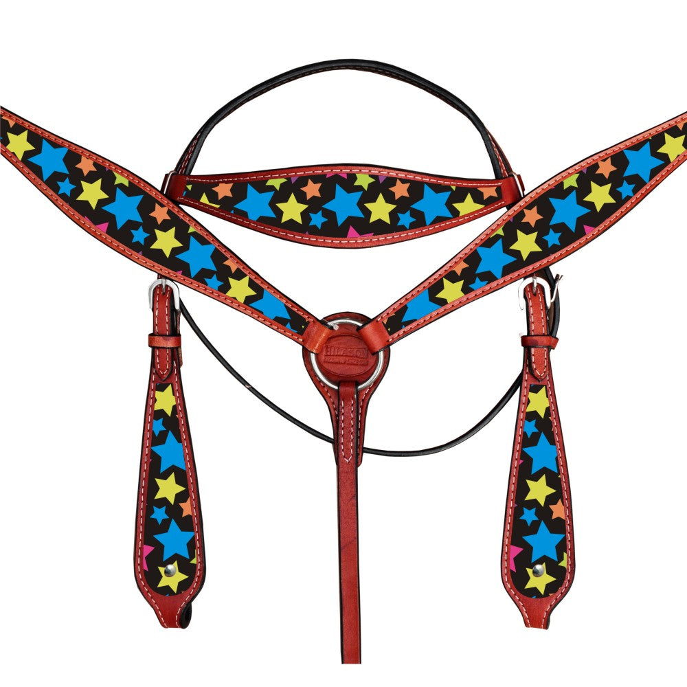 HILASON Western Horse Headstall Breast Collar Set American Leather Star | Tack for Horses