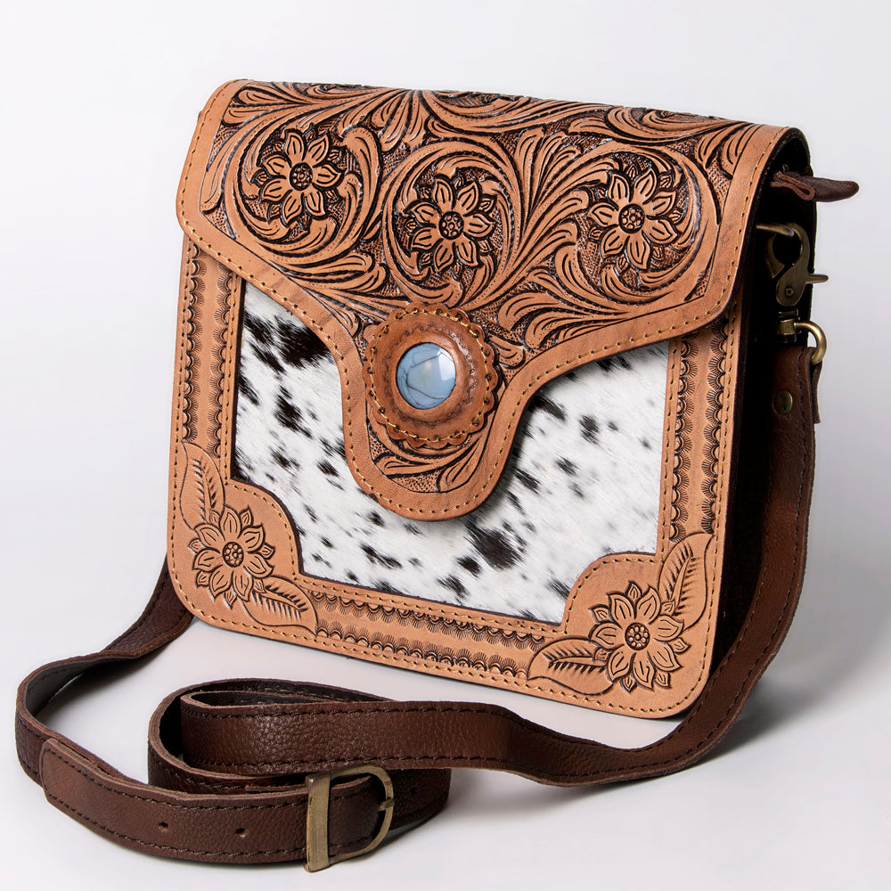American Darling Cross Body Hand Tooled Hair On-Genuine Leather Western Women Bag Handbag Purse | Crossbody for Cute