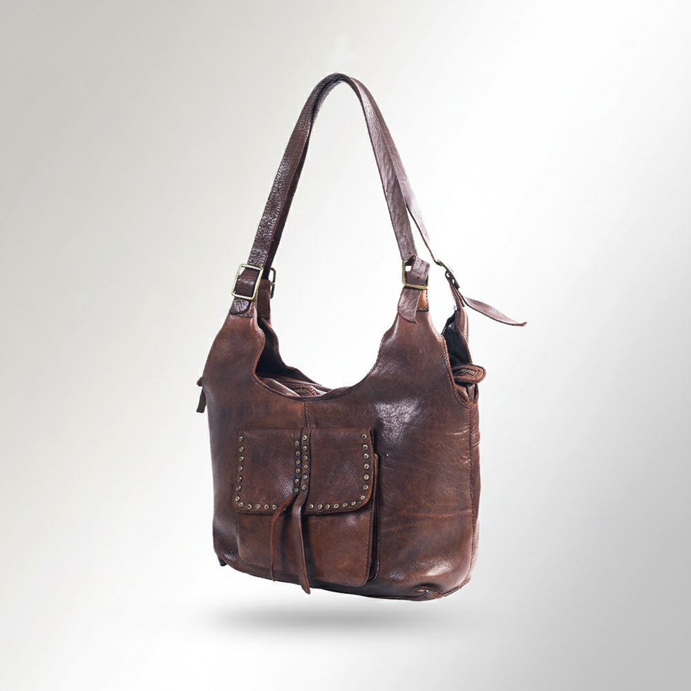 Spaghetti Western Swc125Brn Tote Vintage Handmade Drum Dyed Genuine European Cowhide Leather Women Bag Western Handbag Purse