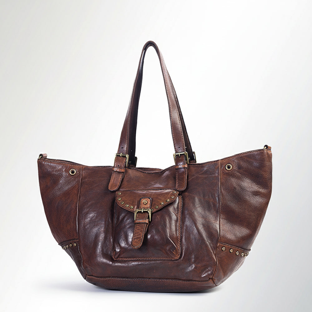 Spaghetti Western Swc126Brn Tote Vintage Handmade Drum Dyed Genuine European Cowhide Leather Women Bag Western Handbag Purse
