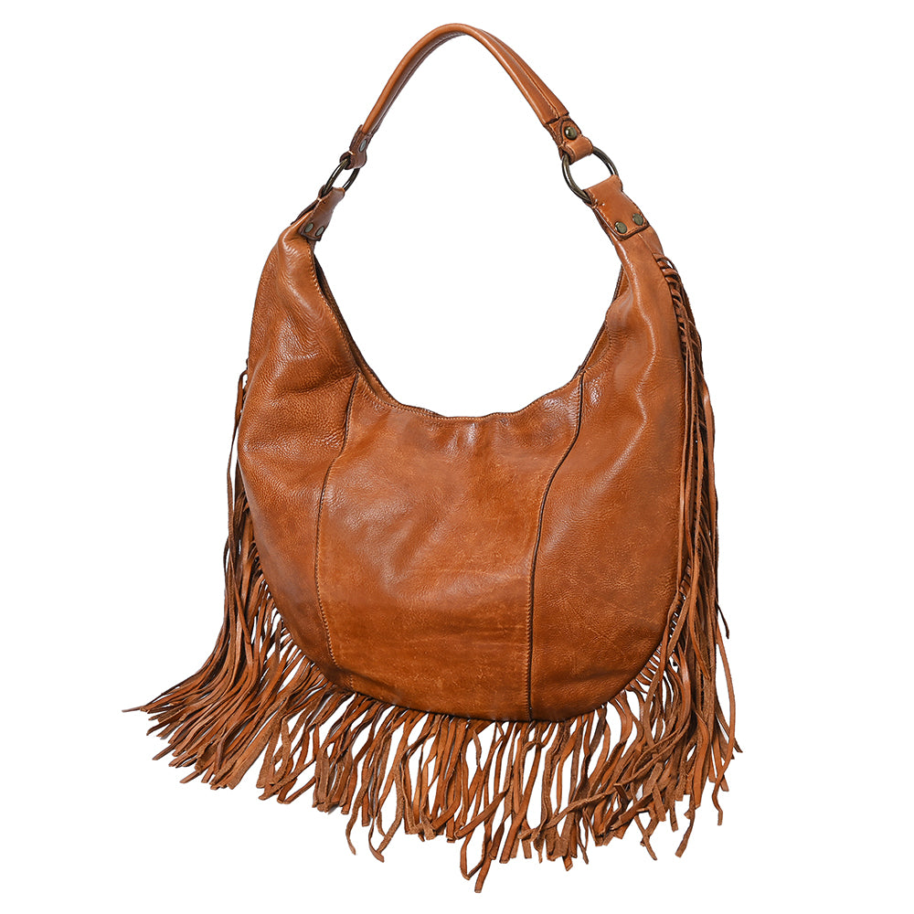 Spaghetti Western Swc127Tan Hobo Vintage Handmade Drum Dyed Genuine European Cowhide Leather Women Bag Western Handbag Purse