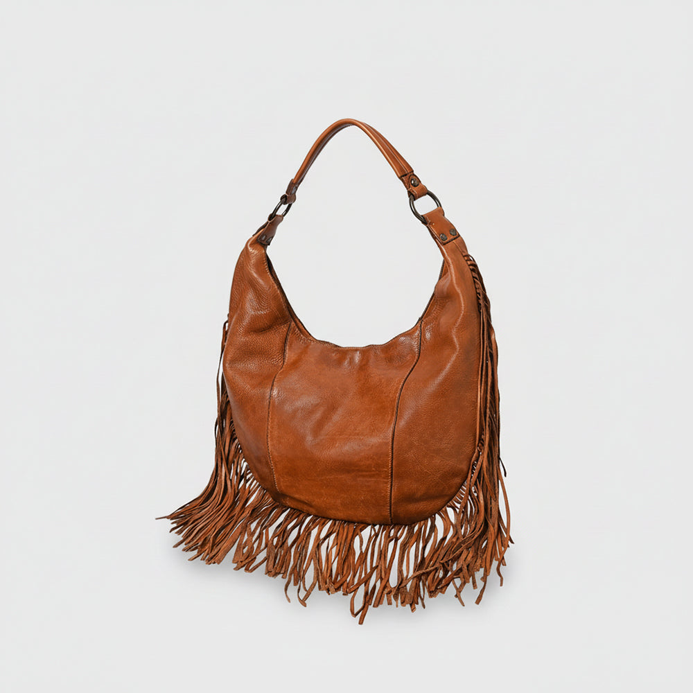 Spaghetti Western Swc127Tan Hobo Vintage Handmade Drum Dyed Genuine European Cowhide Leather Women Bag Western Handbag Purse
