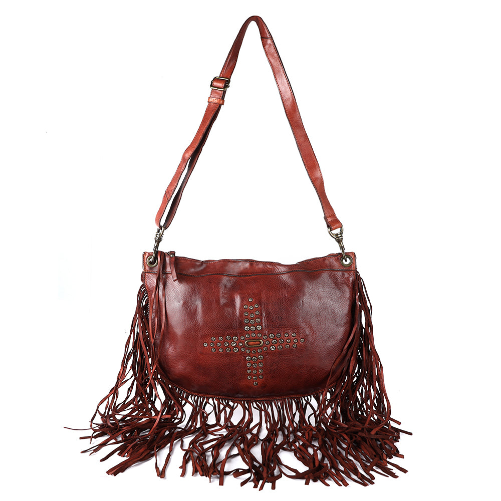 Spaghetti Western Swc128Cg Hobo Vintage Handmade Drum Dyed Genuine European Cowhide Leather Women Bag Western Handbag Purse