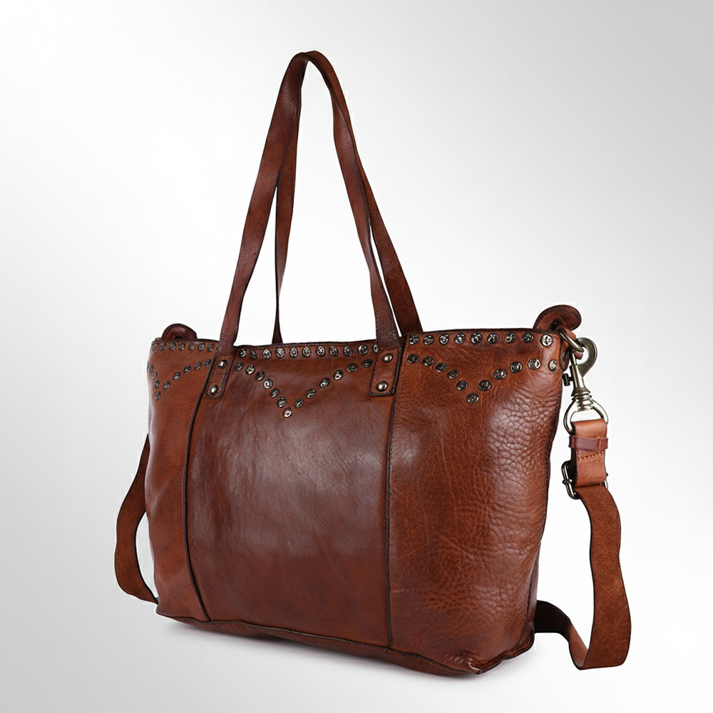 Spaghetti Western Swc135Btan Tote Vintage Handmade Drum Dyed Genuine European Cowhide Leather Women Bag Western Handbag Purse