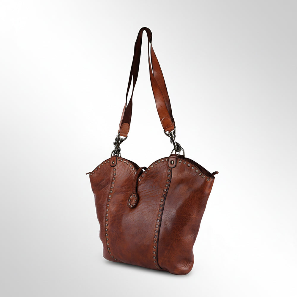 Spaghetti Western Swc136Btan Hobo Vintage Handmade Drum Dyed Genuine European Cowhide Leather Women Bag Western Handbag Purse