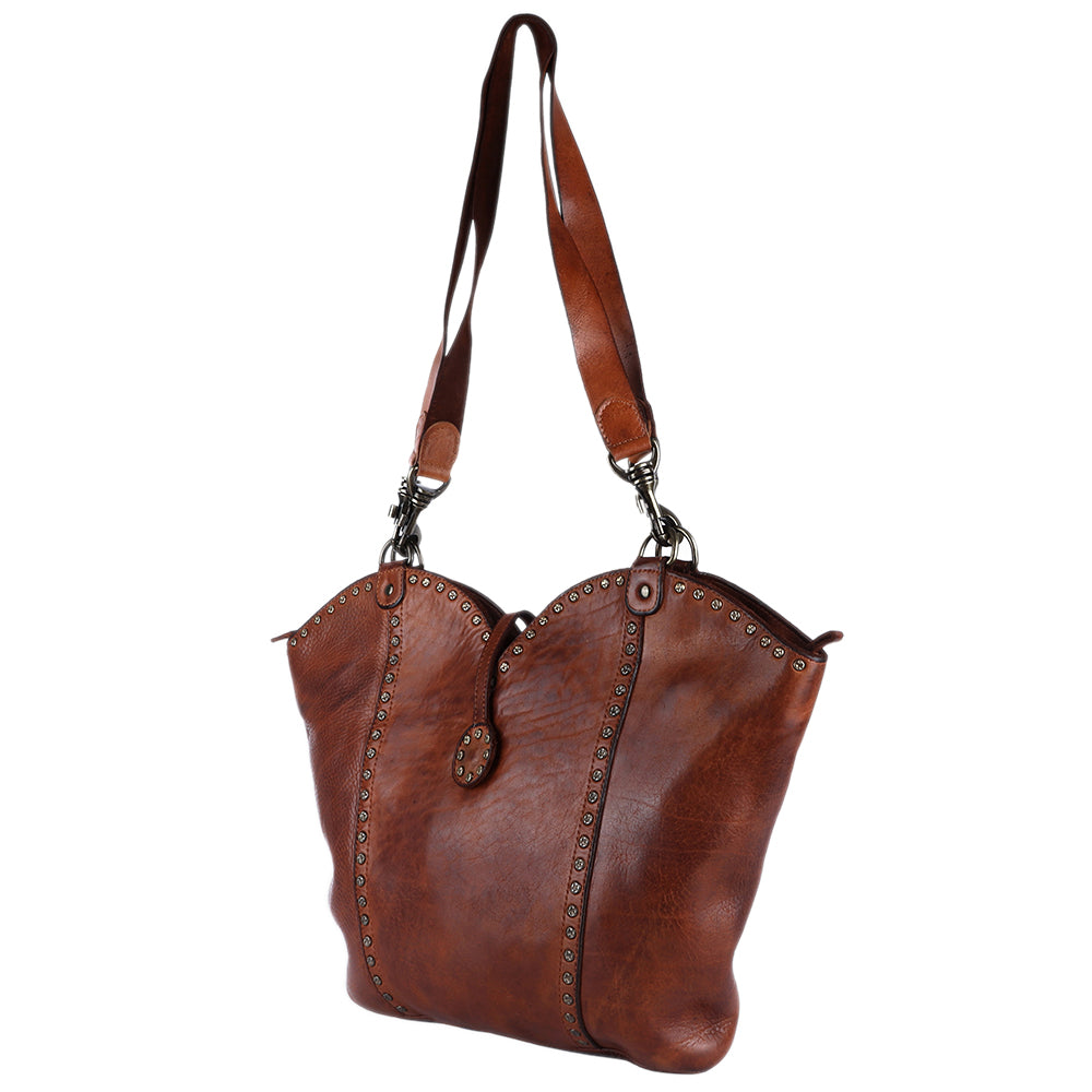 Spaghetti Western Swc136Btan Hobo Vintage Handmade Drum Dyed Genuine European Cowhide Leather Women Bag Western Handbag Purse