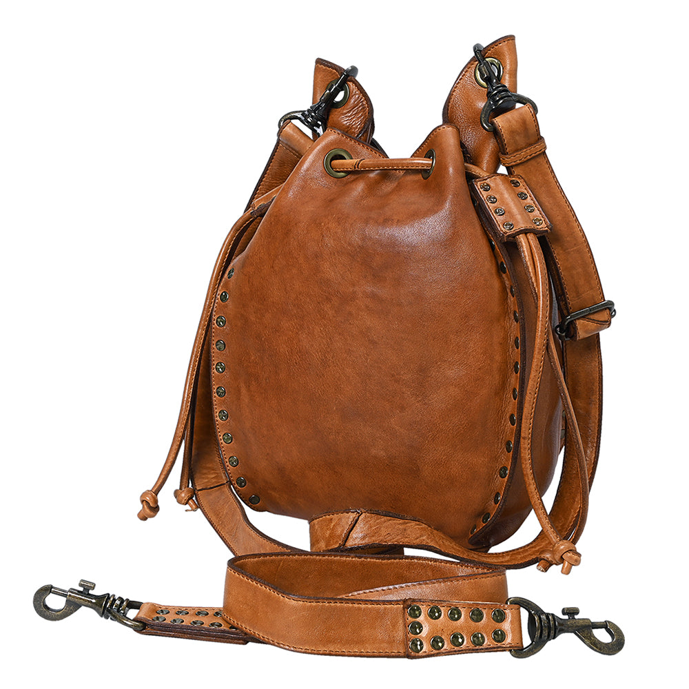 Spaghetti Western Swc137Tan Bucket Vintage Handmade Drum Dyed Genuine European Cowhide Leather Women Bag Western Handbag Purse