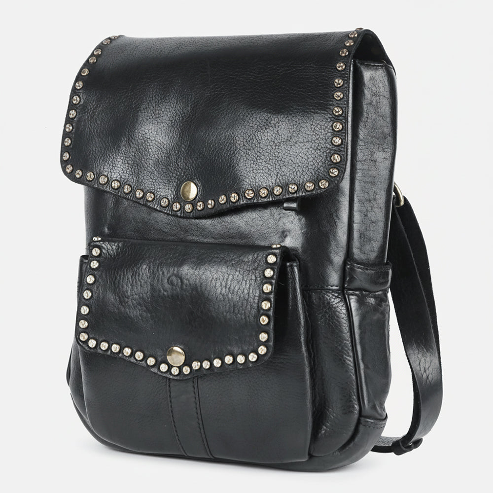 Spaghetti Western Swc139Blk Backpack Vintage Handmade Drum Dyed Genuine European Cowhide Leather Women Bag Western Handbag Purse