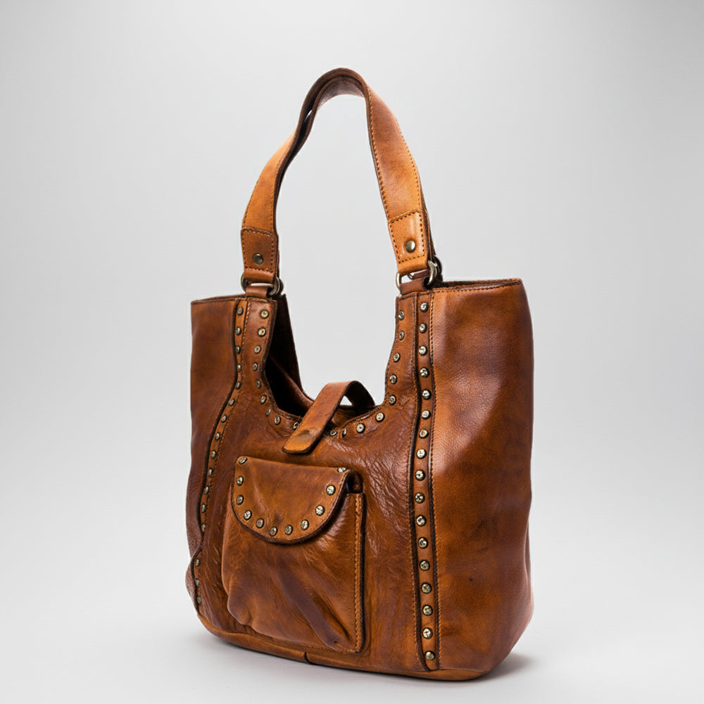 Spaghetti Western Swc144Btan Tote Vintage Handmade Drum Dyed Genuine European Cowhide Leather Women Bag Western Handbag Purse