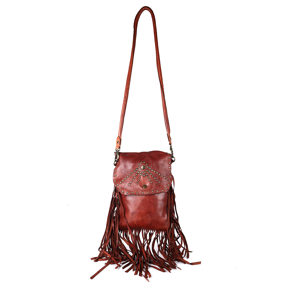 Spaghetti Western Swc150Cg  Messenger Vintage Handmade Drum Dyed Genuine European Cowhide Leather Women Bag Western Handbag Purse