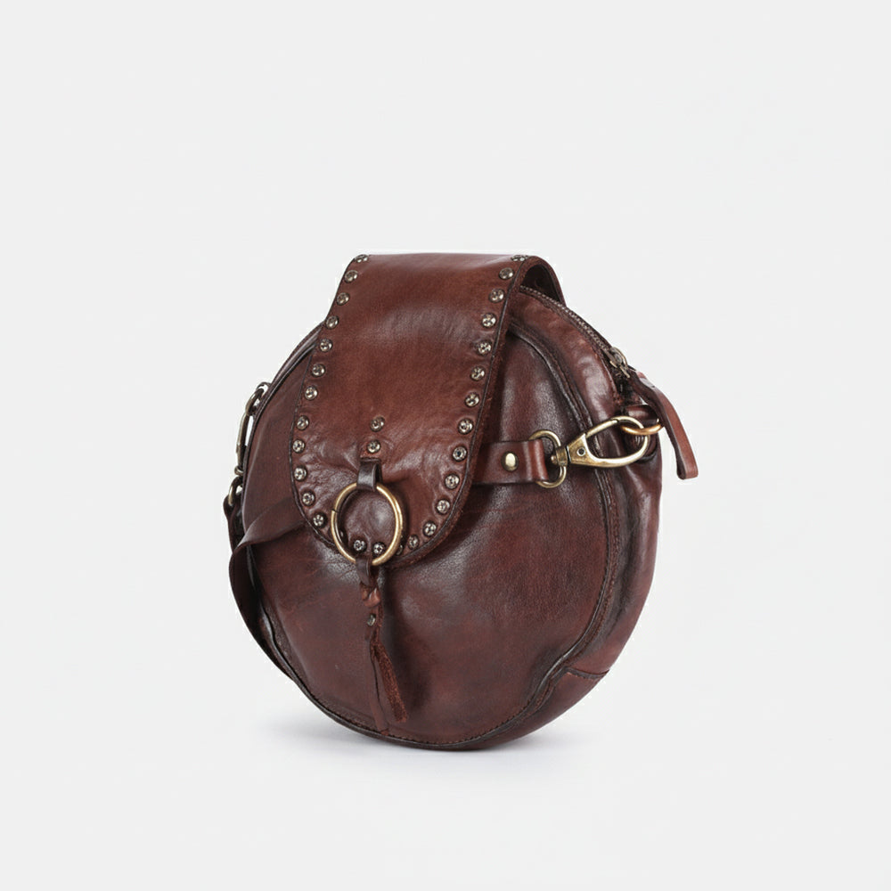 Spaghetti Western Swc152Brn Canteen Vintage Handmade Drum Dyed Genuine European Cowhide Leather Women Bag Western Handbag Purse