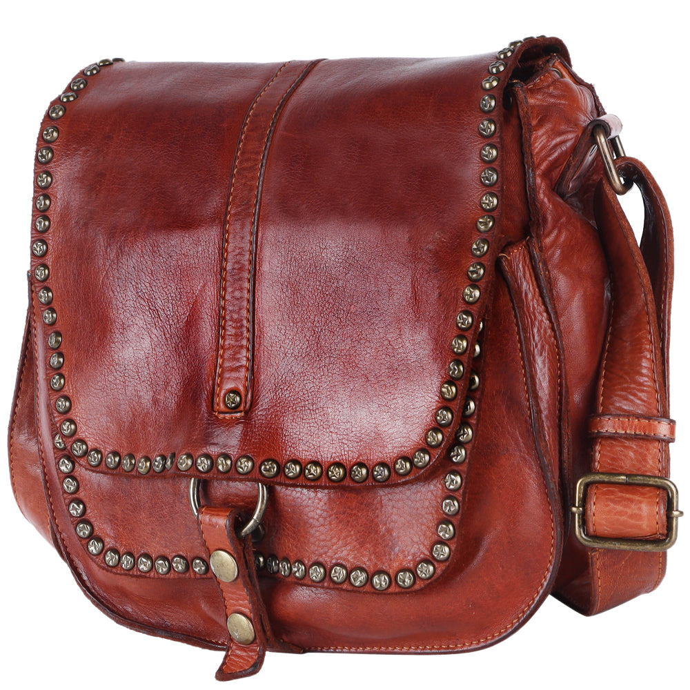 Spaghetti Western Swc157Bbrn Cross Body I Vintage Handmade Drum Dyed Genuine European Cowhide Leather Women Bag Western Handbag Purse