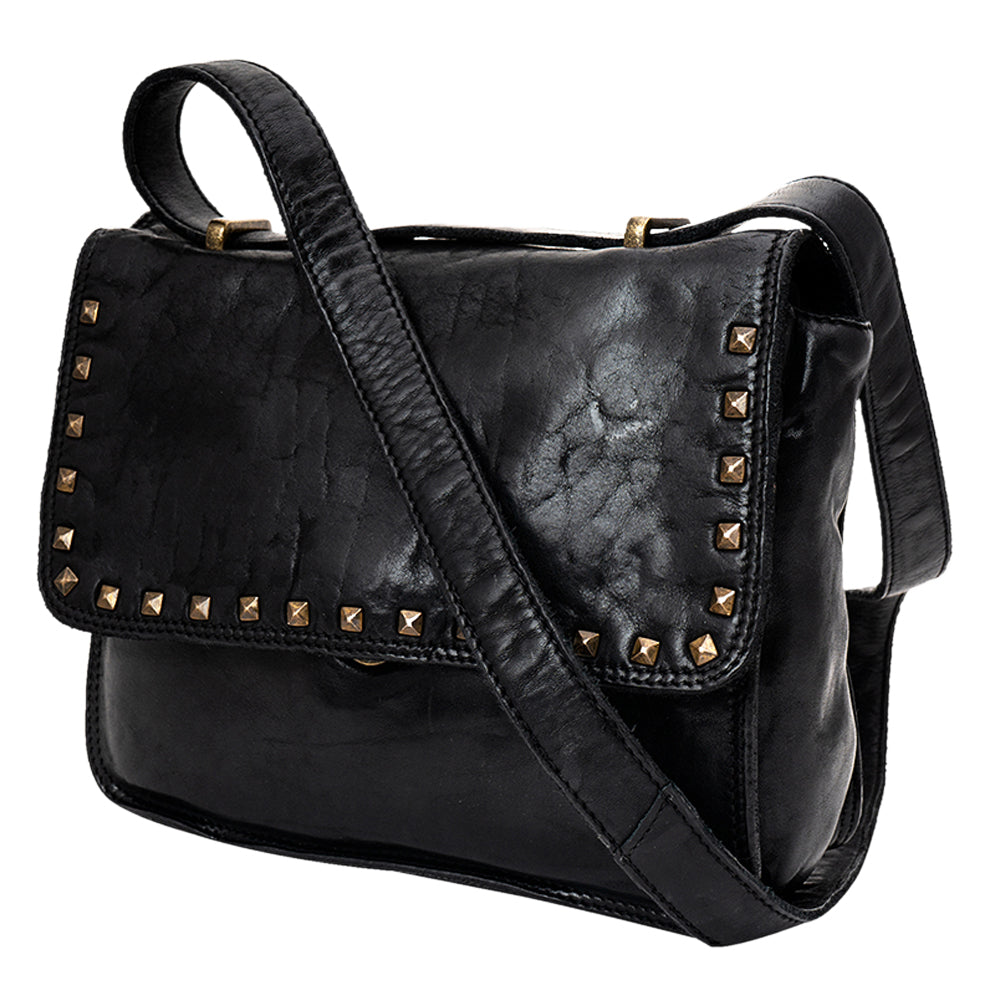Spaghetti Western Swc163Blk Envelope Vintage Handmade Drum Dyed Genuine European Cowhide Leather Women Bag Western Handbag Purse