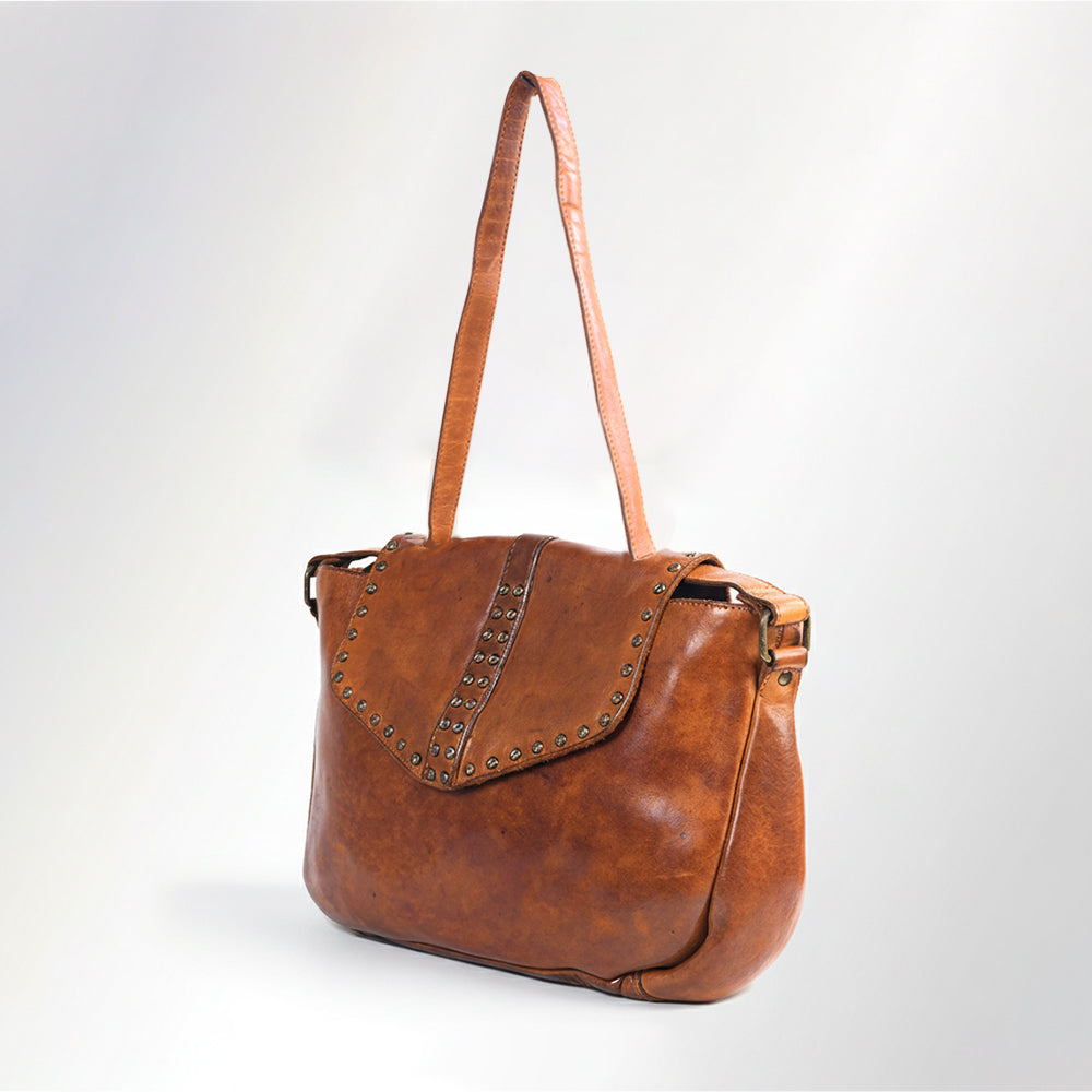 Spaghetti Western Swc165Tan Envelope Vintage Handmade Drum Dyed Genuine European Cowhide Leather Women Bag Western Handbag Purse
