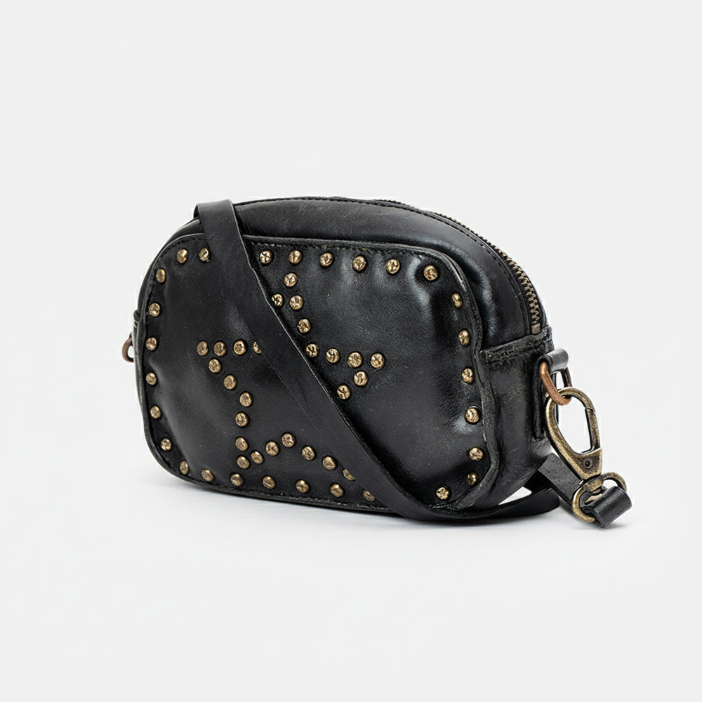 Spaghetti Western Swc166Blk Small Crossbody Vintage Handmade Drum Dyed Genuine European Cowhide Leather Women Bag Western Handbag Purse