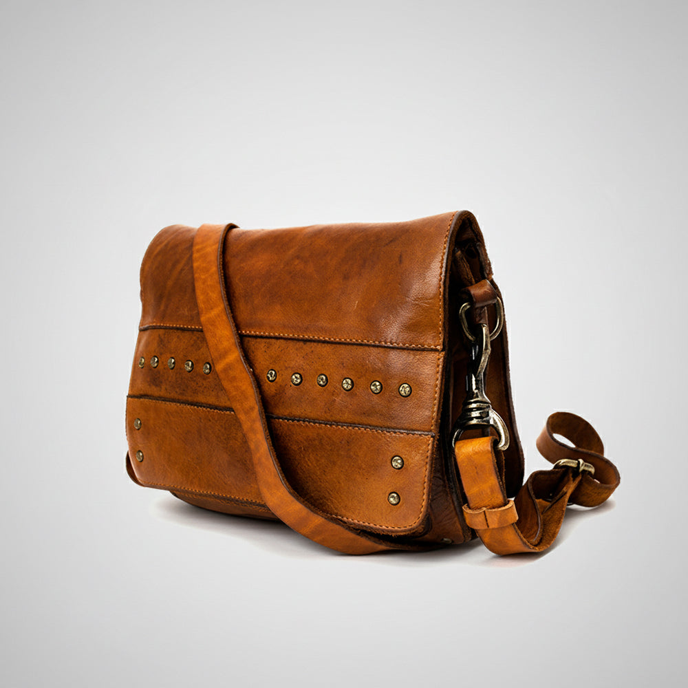 Spaghetti Western Swc170Tan Cross Body I Vintage Handmade Drum Dyed Genuine European Cowhide Leather Women Bag Western Handbag Purse
