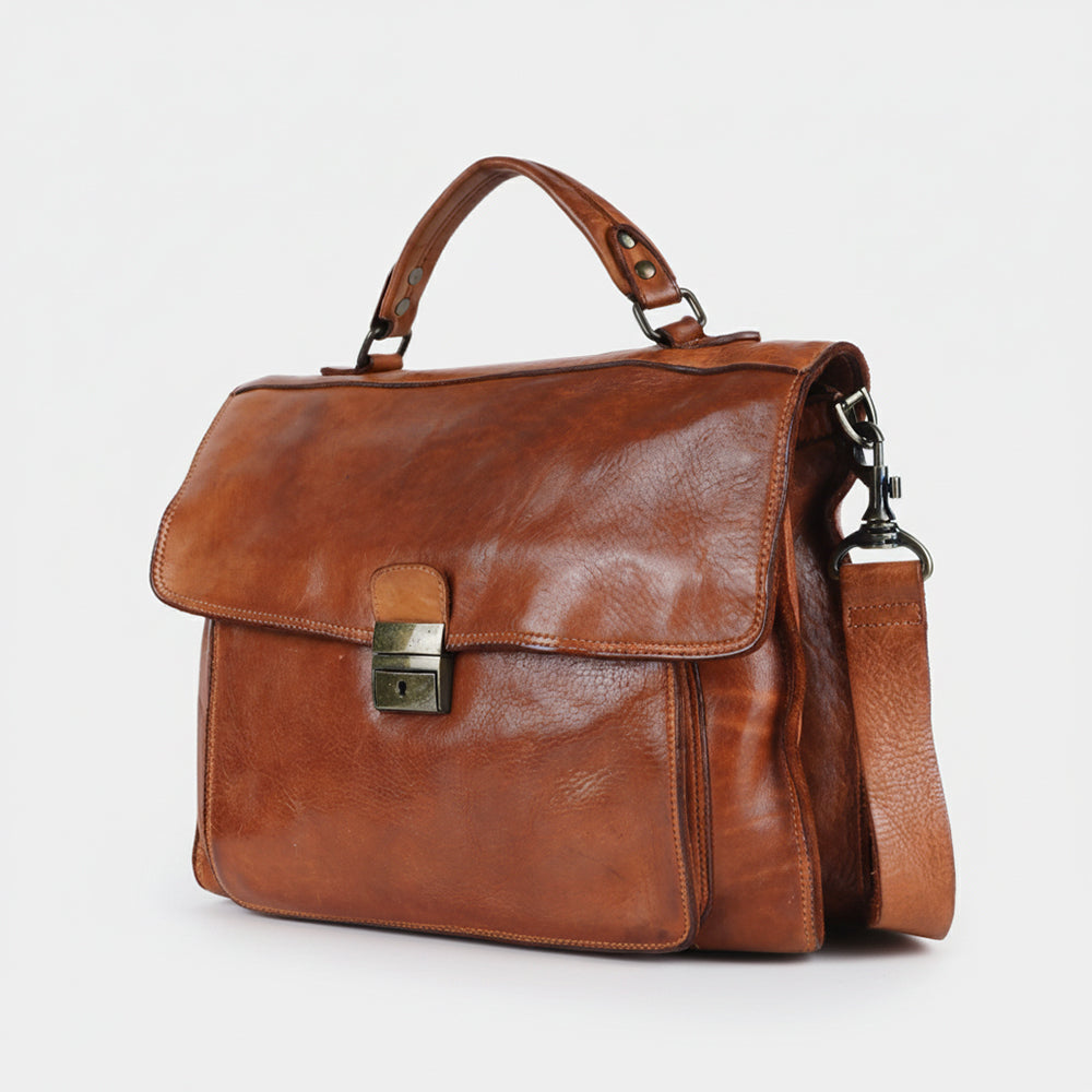 Spaghetti Western Swc171Tan Briefcase Vintage Handmade Drum Dyed Genuine European Cowhide Leather Women Bag Western Handbag Purse