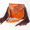 American Darling Envelope Bag Hand Tooled Genuine Leather with Fringes Western Purse Accessories