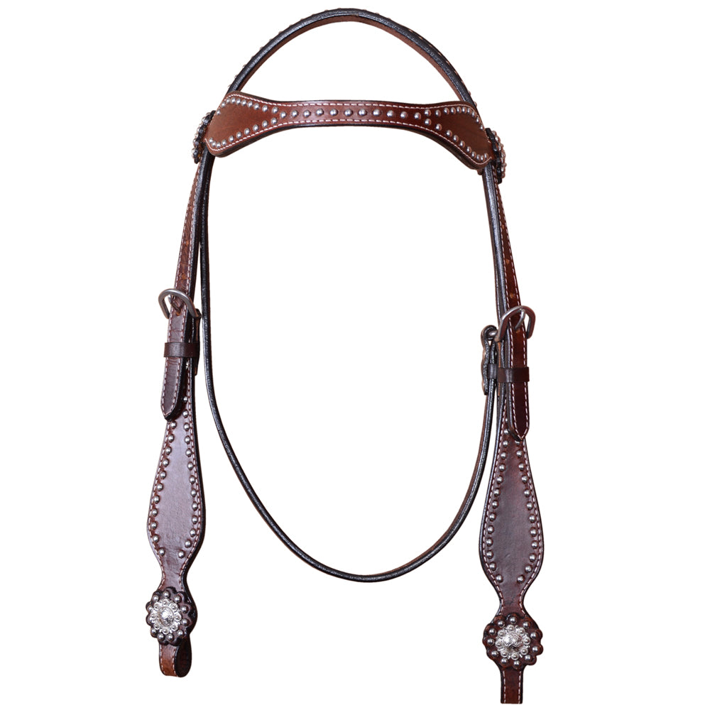 HILASON Western Horse Concho American Leather Headstall ‎Tan | for Horses