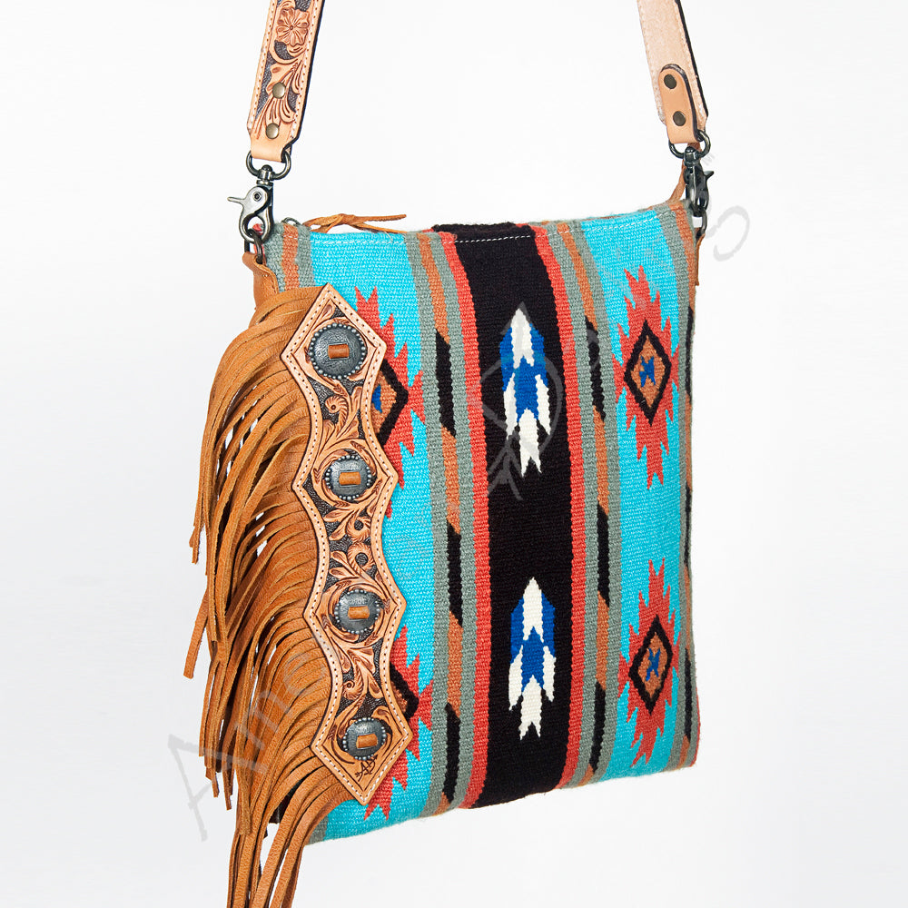 American Darling CrossBody Saddle Blanket Fabric Genuine Leather Western Women Bag Handbag Purse | for Cute Travel