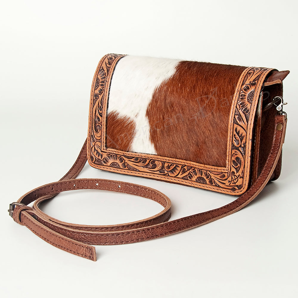 American Darling Cross Body Hand Tooled Hair on Genuine Leather Western Women Bag Handbag Purse