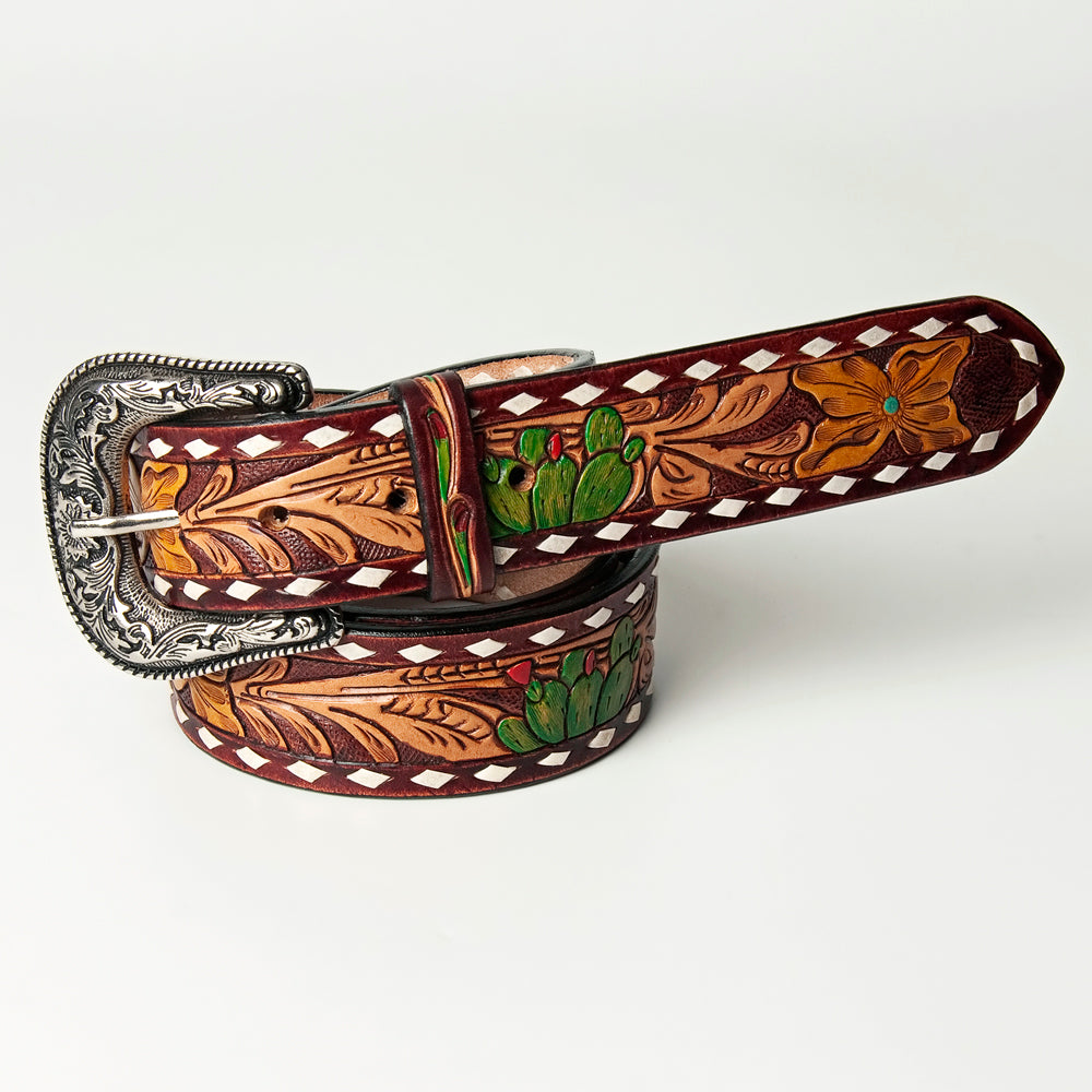 American Darling Beautifully Hand Tooled Tan Genuine Leather Belt Men and Women Western with Removable Buckle