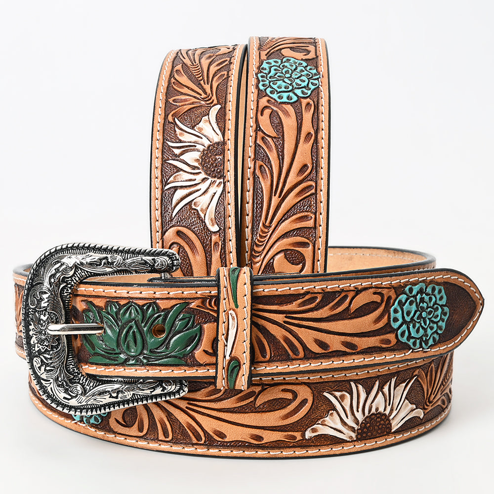American Darling Beautifully Hand Tooled Tan Genuine Leather Belt Men and Women Western with Removable Buckle