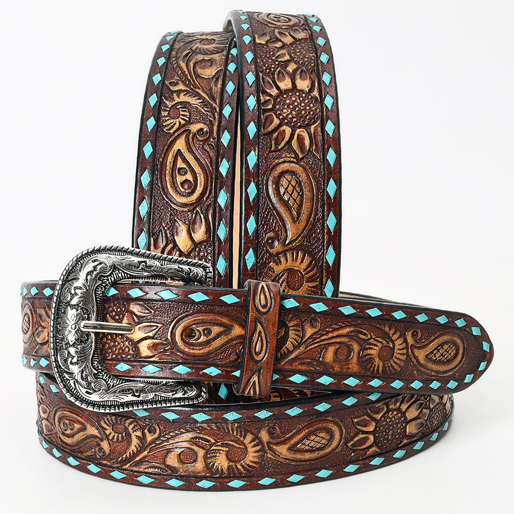 American Darling Beautifully Hand Tooled Tan Genuine Leather Belt Men and Women Western with Removable Buckle