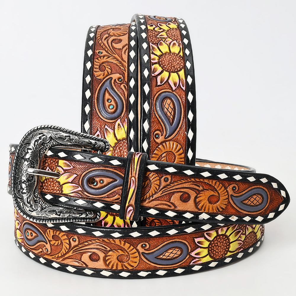 American Darling Beautifully Hand Tooled Tan Genuine Leather Belt Men and Women Western with Removable Buckle