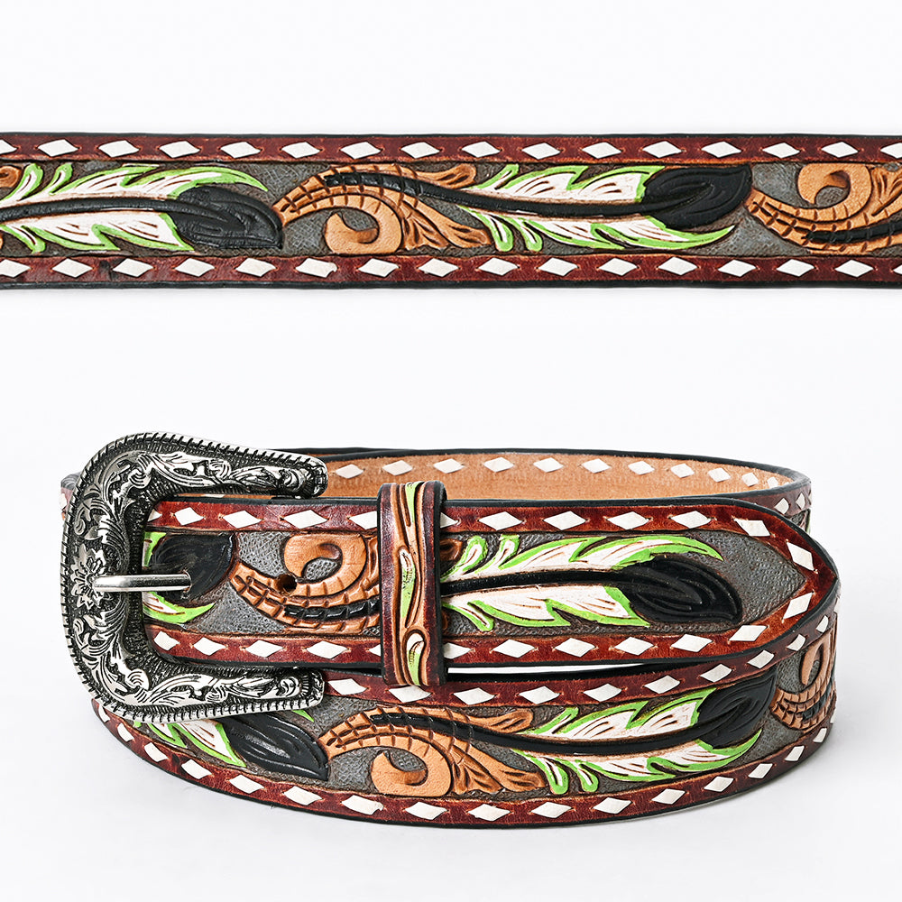 American Darling Beautifully Hand Tooled Tan Genuine Leather Belt Men and Women Western with Removable Buckle