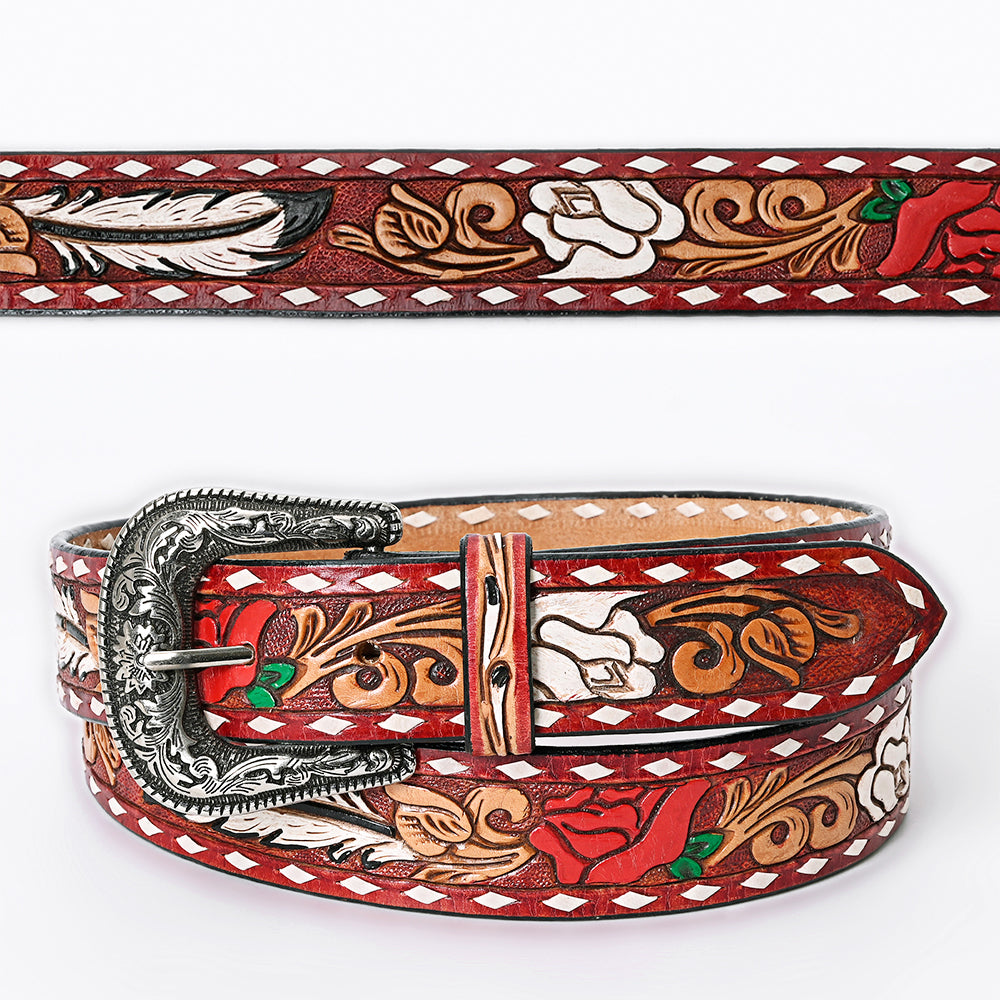 American Darling Beautifully Hand Tooled Tan Genuine Leather Belt Men and Women Western with Removable Buckle