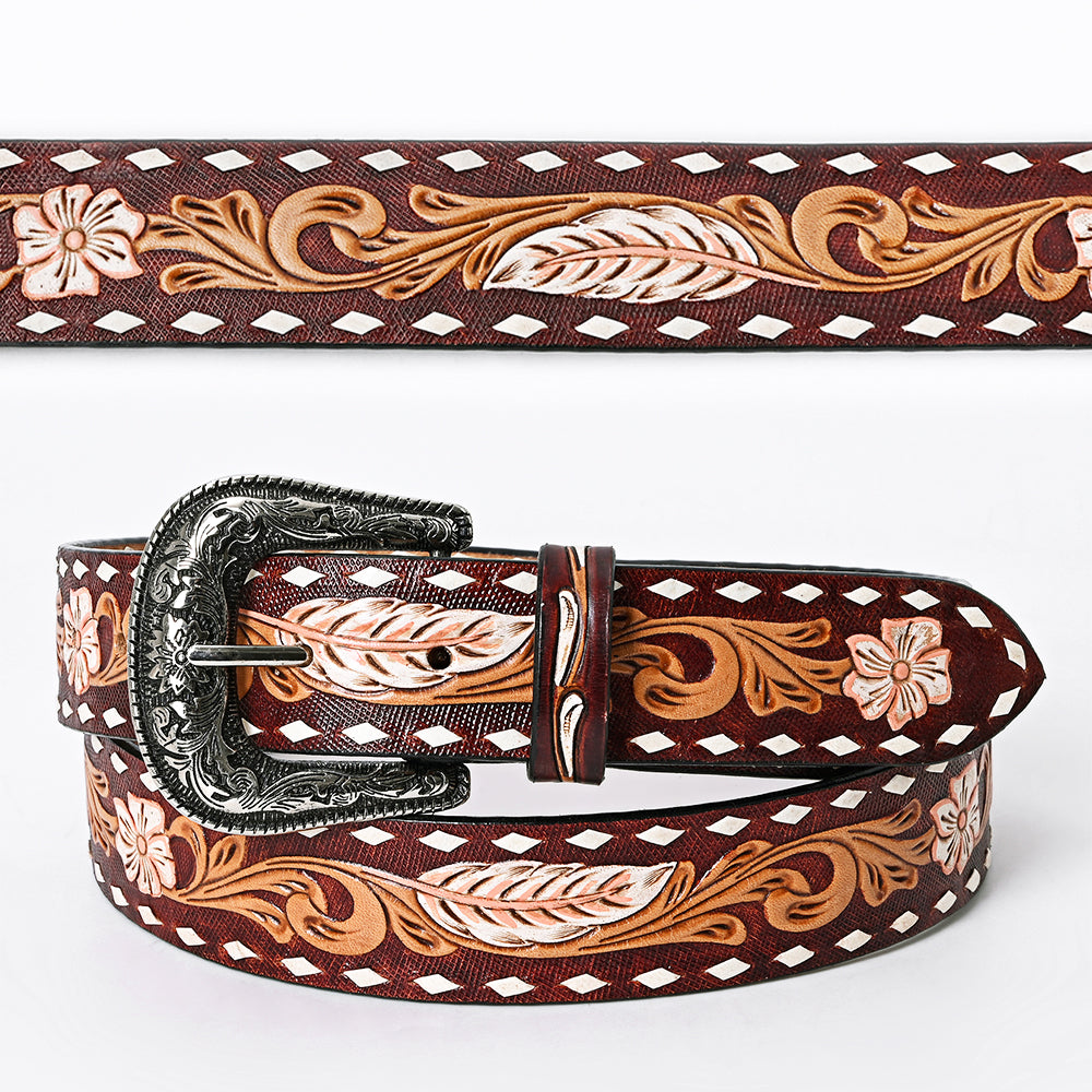 American Darling Beautifully Hand Tooled Tan Genuine Leather Belt Men and Women Western with Removable Buckle