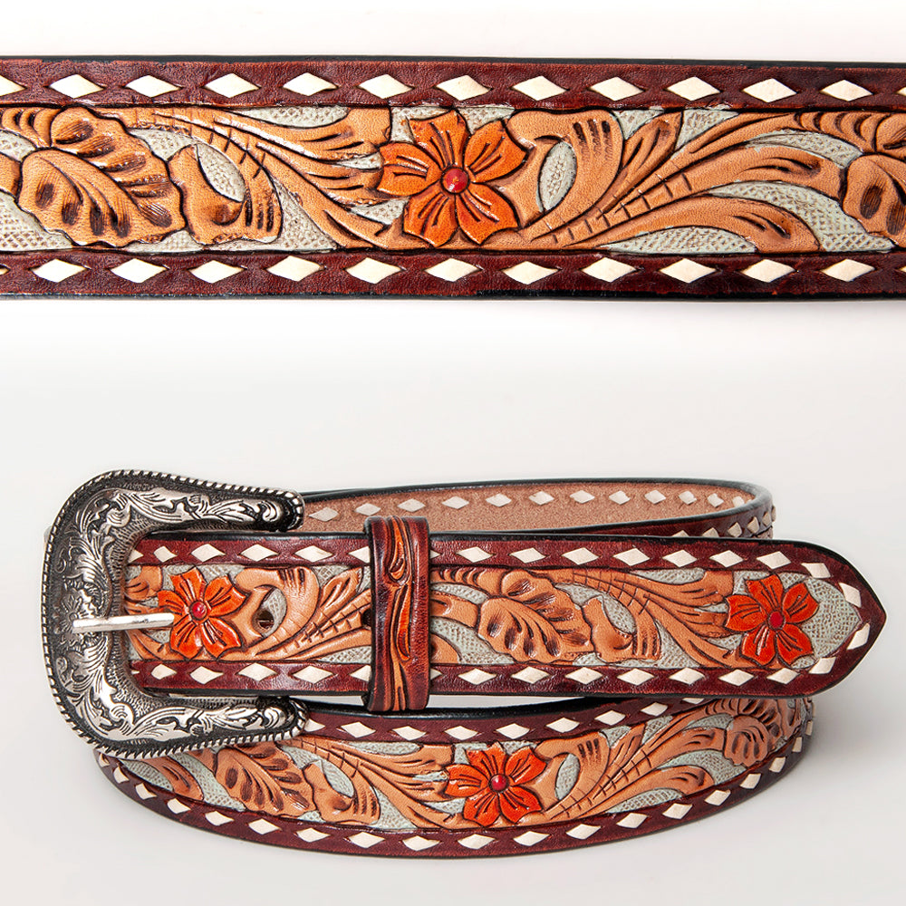 American Darling Beautifully Hand Tooled Tan Genuine Leather Belt Men and Women Western with Removable Buckle