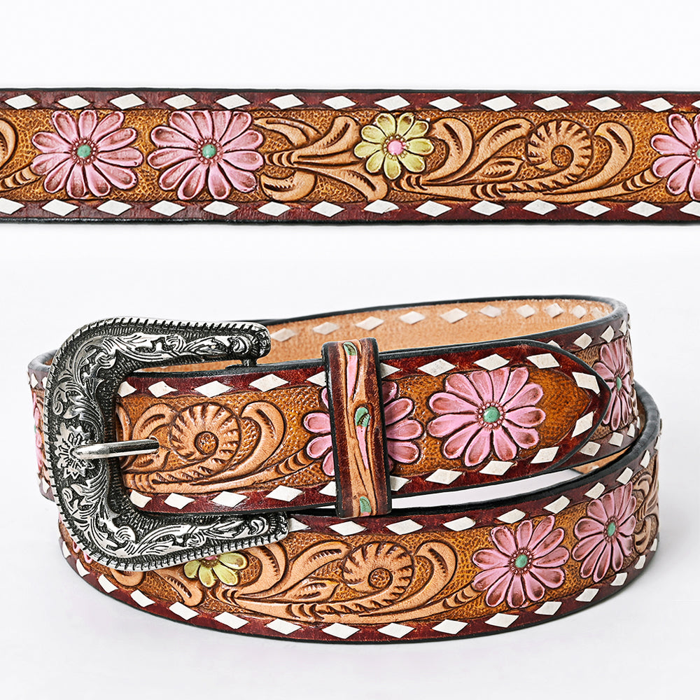 American Darling Beautifully Hand Tooled Tan Genuine Leather Belt Men and Women Western with Removable Buckle