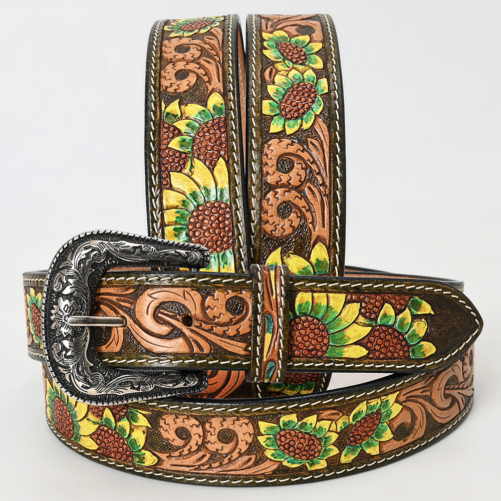 American Darling Beautifully Hand Tooled Tan Genuine Leather Belt Men and Women Western with Removable Buckle